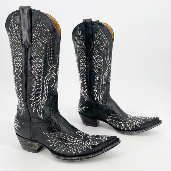 Old Gringo Black Leather Swarovski Crystal Eagle Western Cowgirl Boot size 7.5 - Picture 1 of 13
